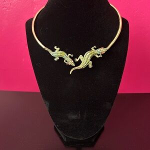 Betsey Johnson Gold Necklace with Green and Pink Alligator Accents